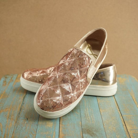 Sam Edelman Womens Sheena Pam Rose Gold Pink Sequin Slip On Sneakers Size 7 - Picture 6 of 12